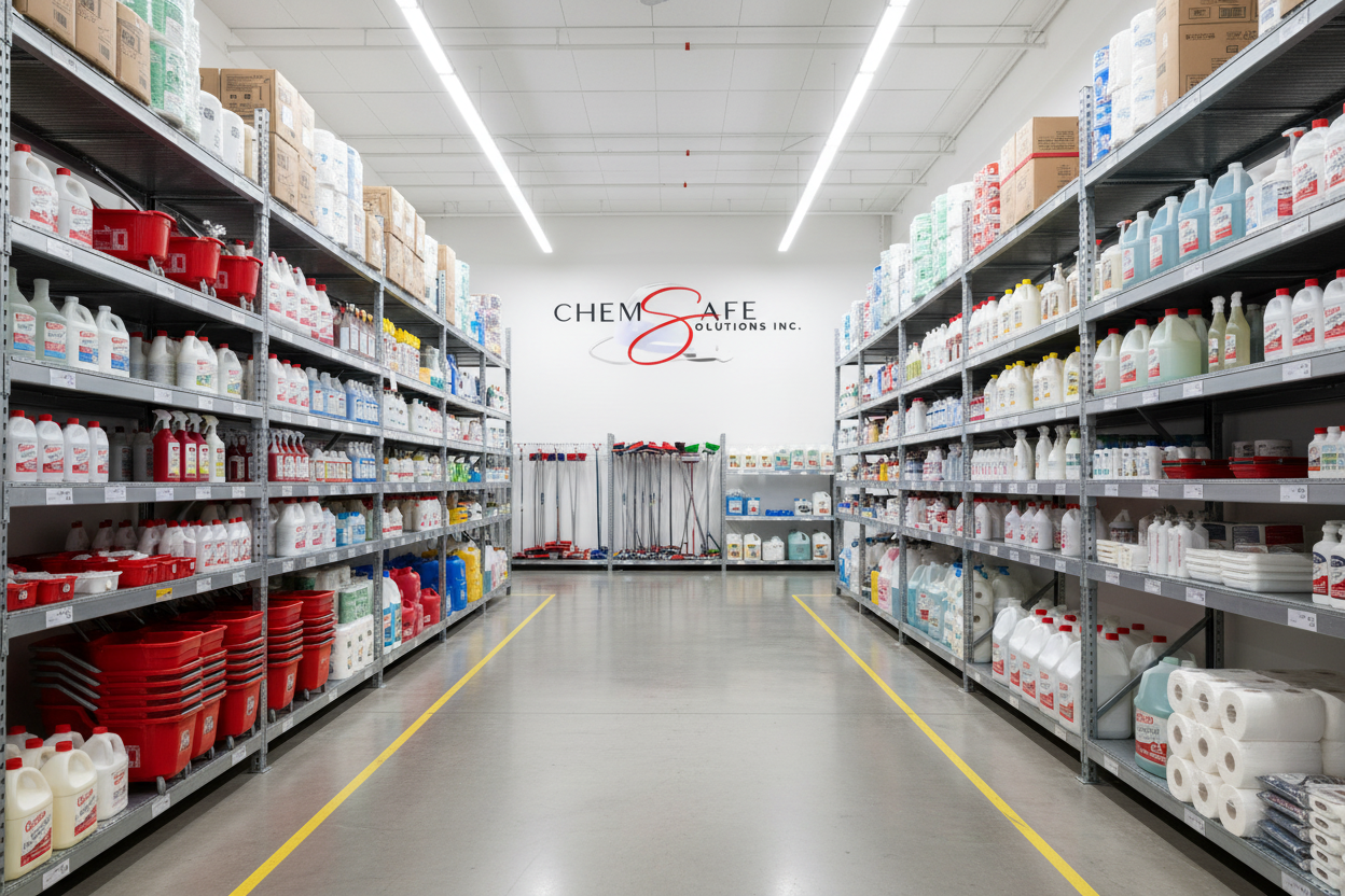 Warehouse Aisle with Logo